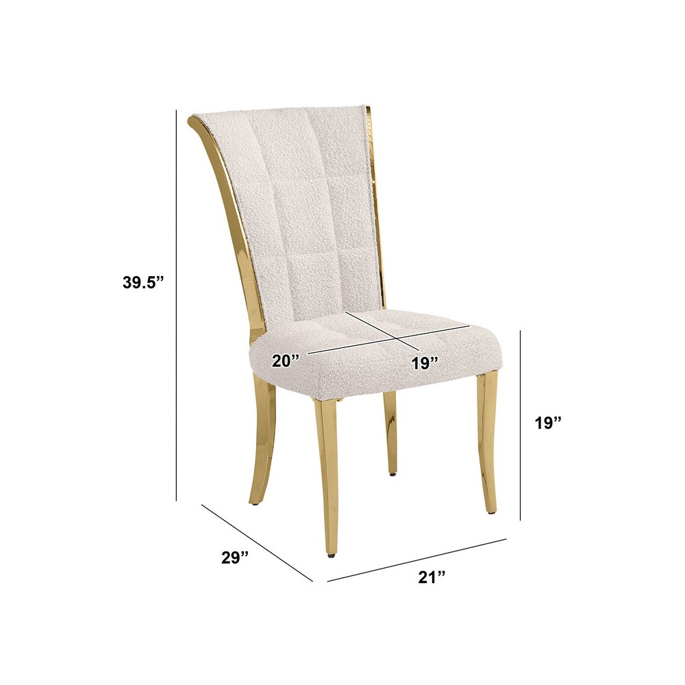 Cream Boucle Side Chairs With Gold Base (Set Of 2)