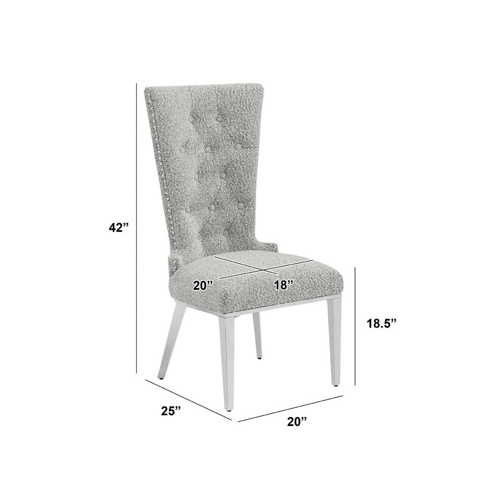 Rich Gray Boucle Fabric With Silver Chrome Base Glam Dining Chairs (Set Of 2)