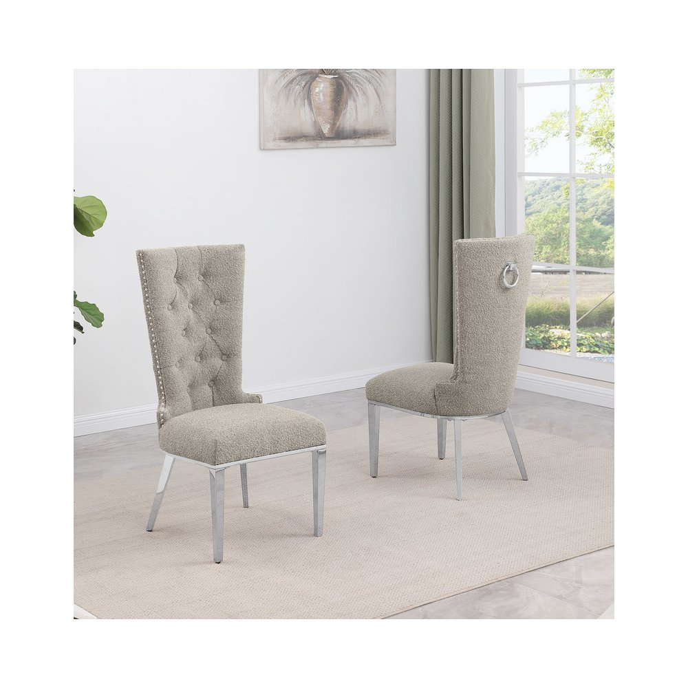 Gray Boucle Fabric With Silver Chrome Base Glam Dining Chairs (Set Of 2)