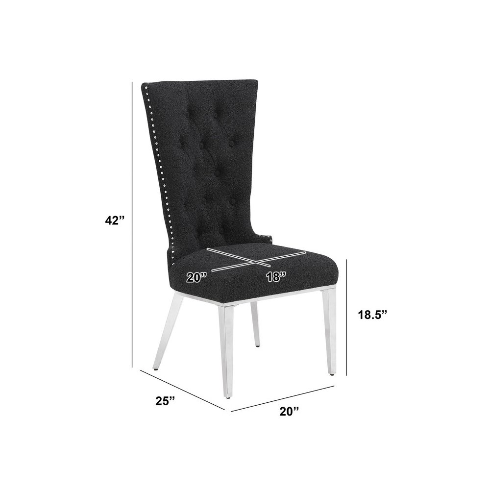 Black Boucle Fabric With Silver Chrome Base Glam Dining Chairs (Set Of 2)