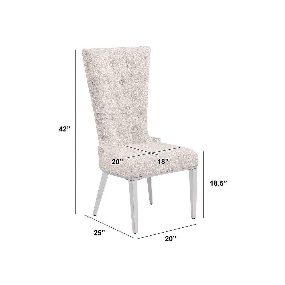 Cream Boucle Fabric With Silver Chrome Base Glam Dining Chairs (Set Of 2)
