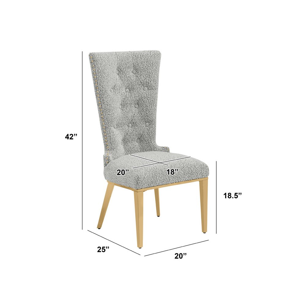 Rich Gray Boucle Fabric With Gold Chrome Base Glam Dining Chairs (Set Of 2)