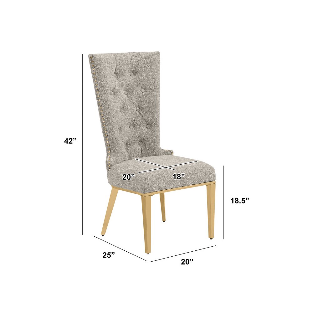 Gray Boucle Fabric With Gold Chrome Base Glam Dining Chairs (Set Of 2)