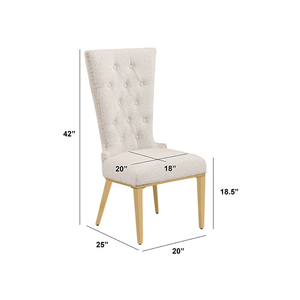 Cream Boucle Fabric With Gold Chrome Base Glam Dining Chairs (Set Of 2)