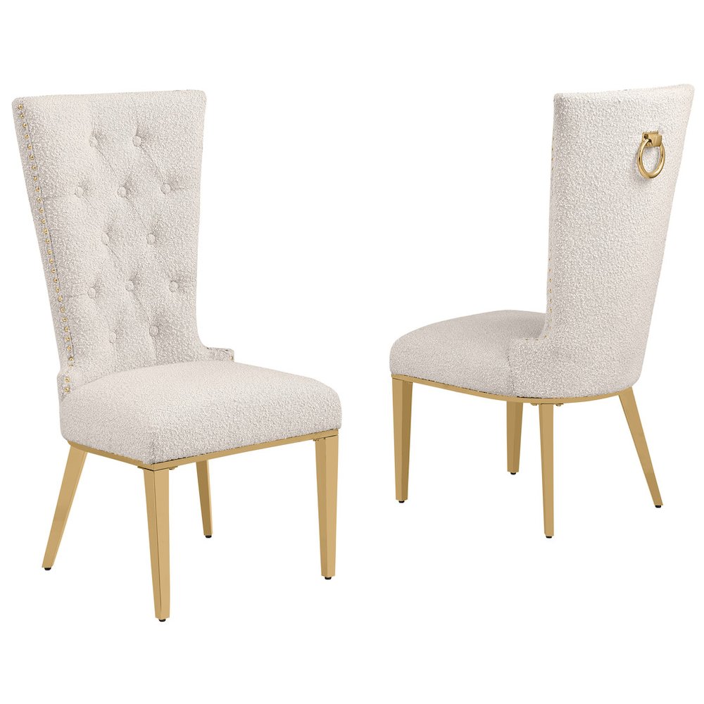 Cream Boucle Fabric With Gold Chrome Base Glam Dining Chairs (Set Of 2)
