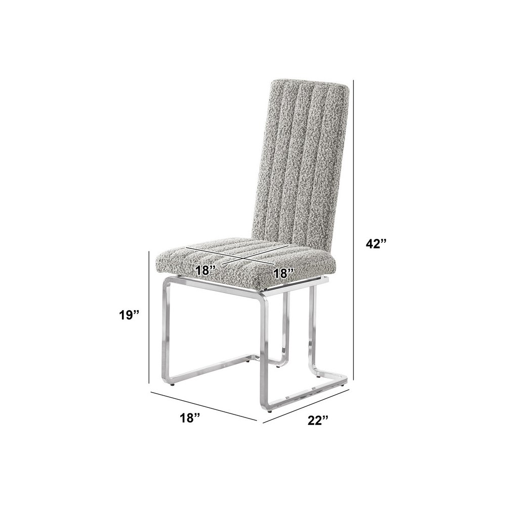 Rich Gray Boucle Fabric Silver Chrome Base Back Rest Dining Chairs (Set Of 2)