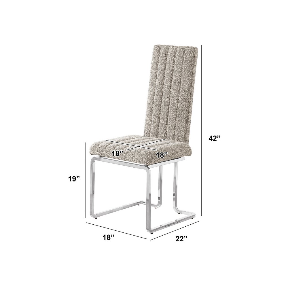 Gray Boucle Fabric Silver Chrome Base Tall Back Rest Dining Chairs (Set Of 2)