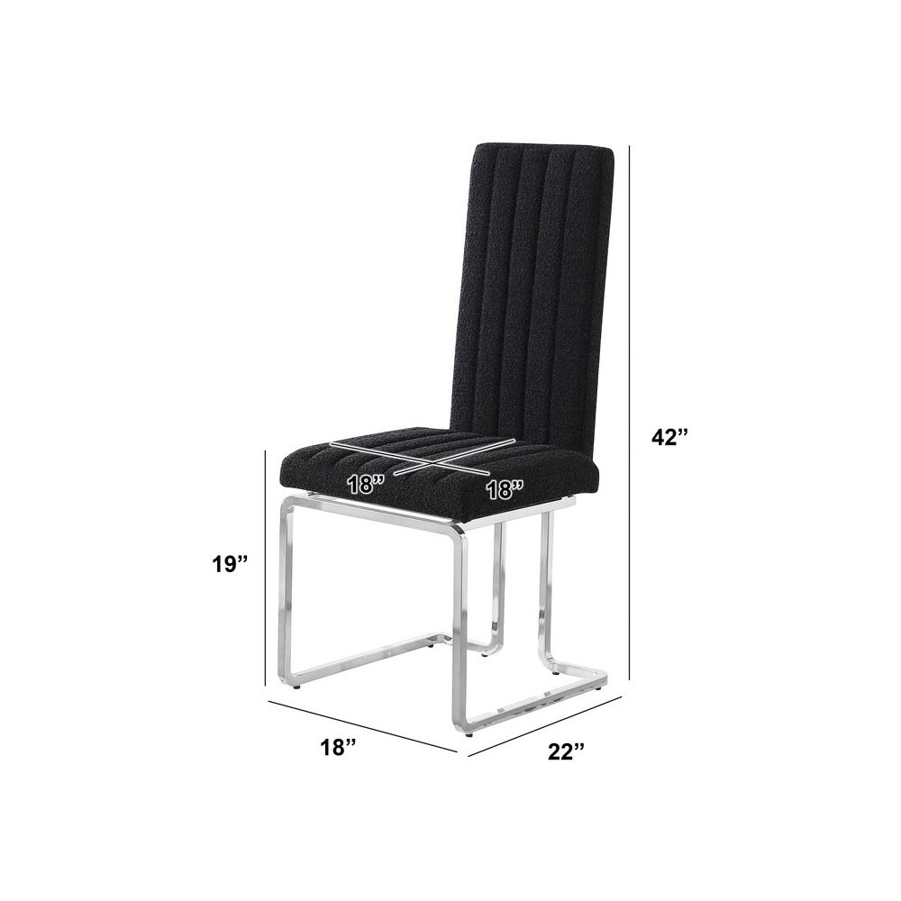 Black Boucle Fabric Silver Chrome Base Tall Back Rest Dining Chairs (Set Of 2)