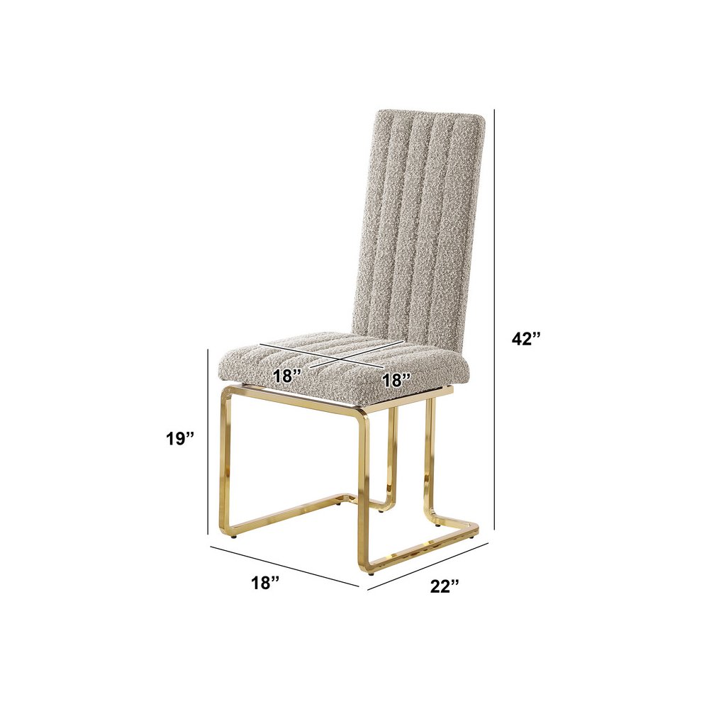 Gray Boucle Fabric With Gold Chrome Base Tall Back Rest Dining Chairs (Set Of 2)