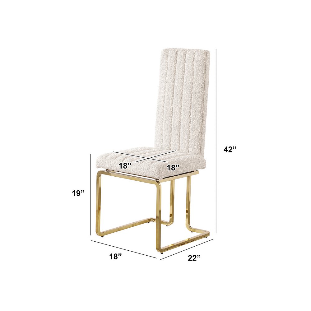 Cream Boucle Fabric Gold Chrome Base Tall Back Rest Dining Chairs (Set Of 2)