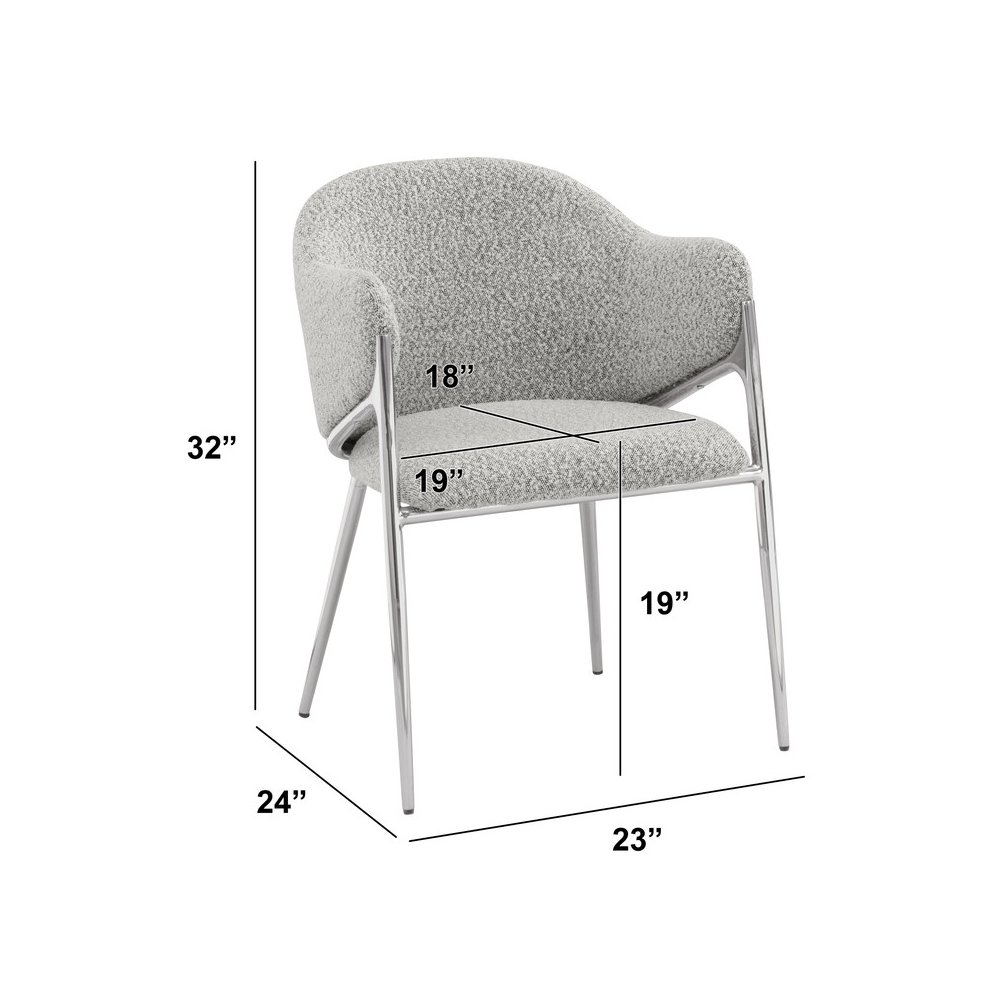 Rich Gray Boucle Fabric Side Chiars With Silver Base