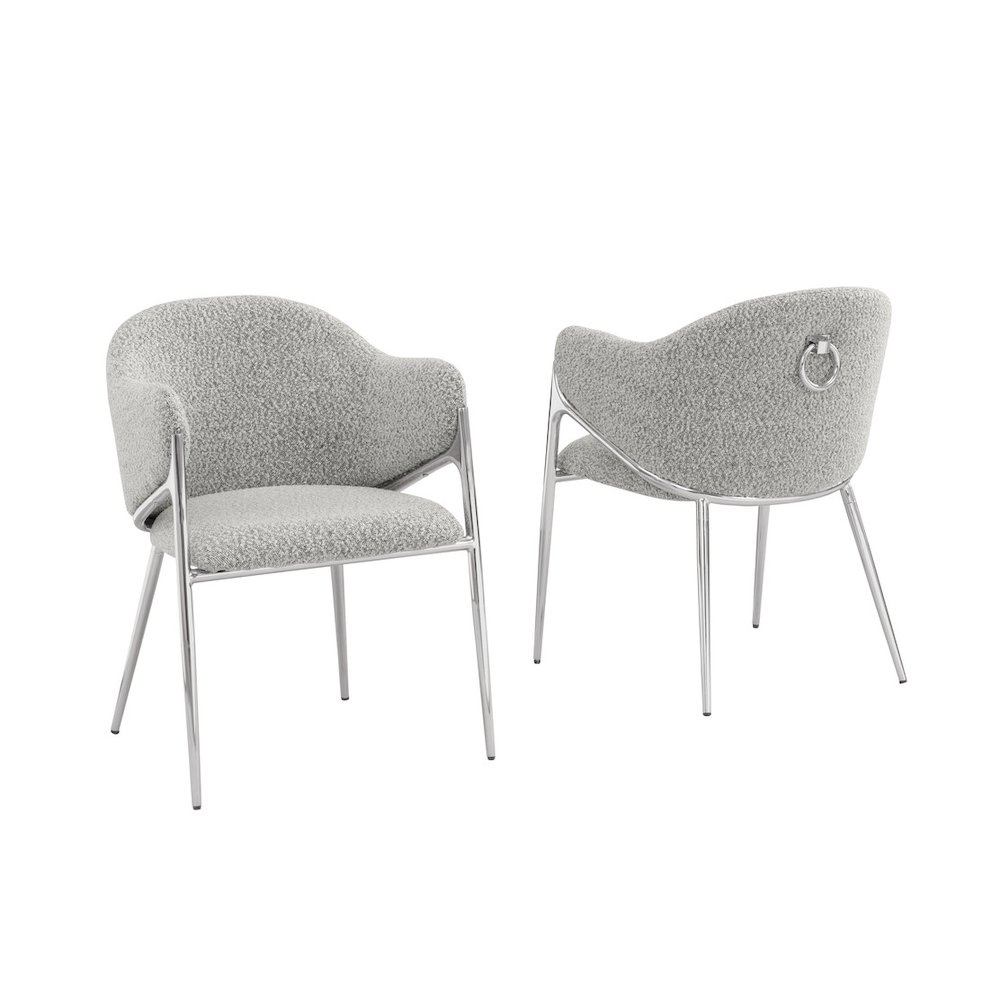 Rich Gray Boucle Fabric Side Chiars With Silver Base