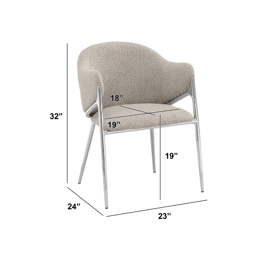 Gray Boucle Fabric Side Chiars With Silver Base