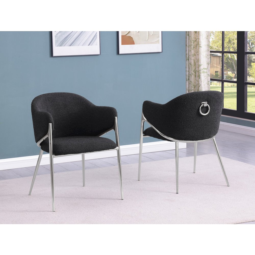 Black Boucle Fabric Side Chiars With Silver Base