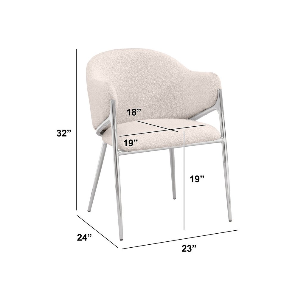 Cream Boucle Fabric Side Chiars With Silver Base