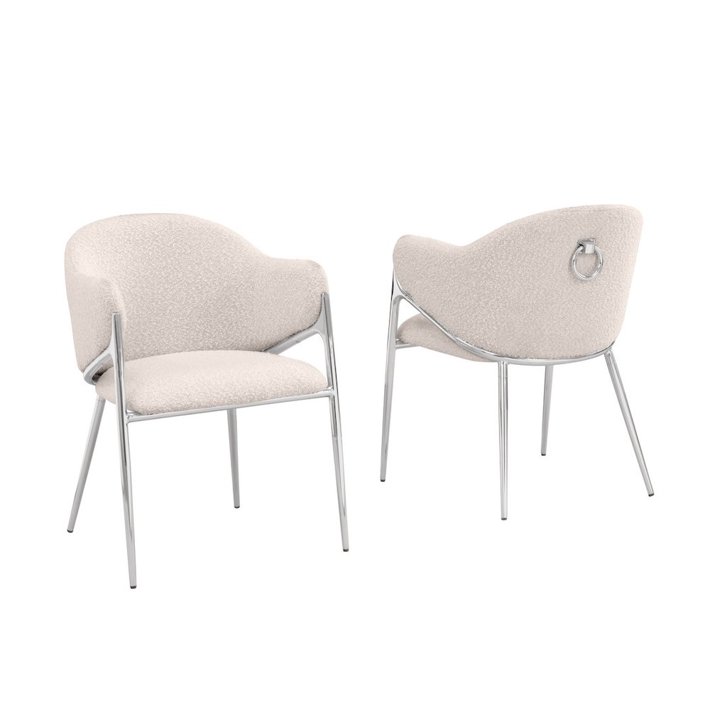 Cream Boucle Fabric Side Chiars With Silver Base