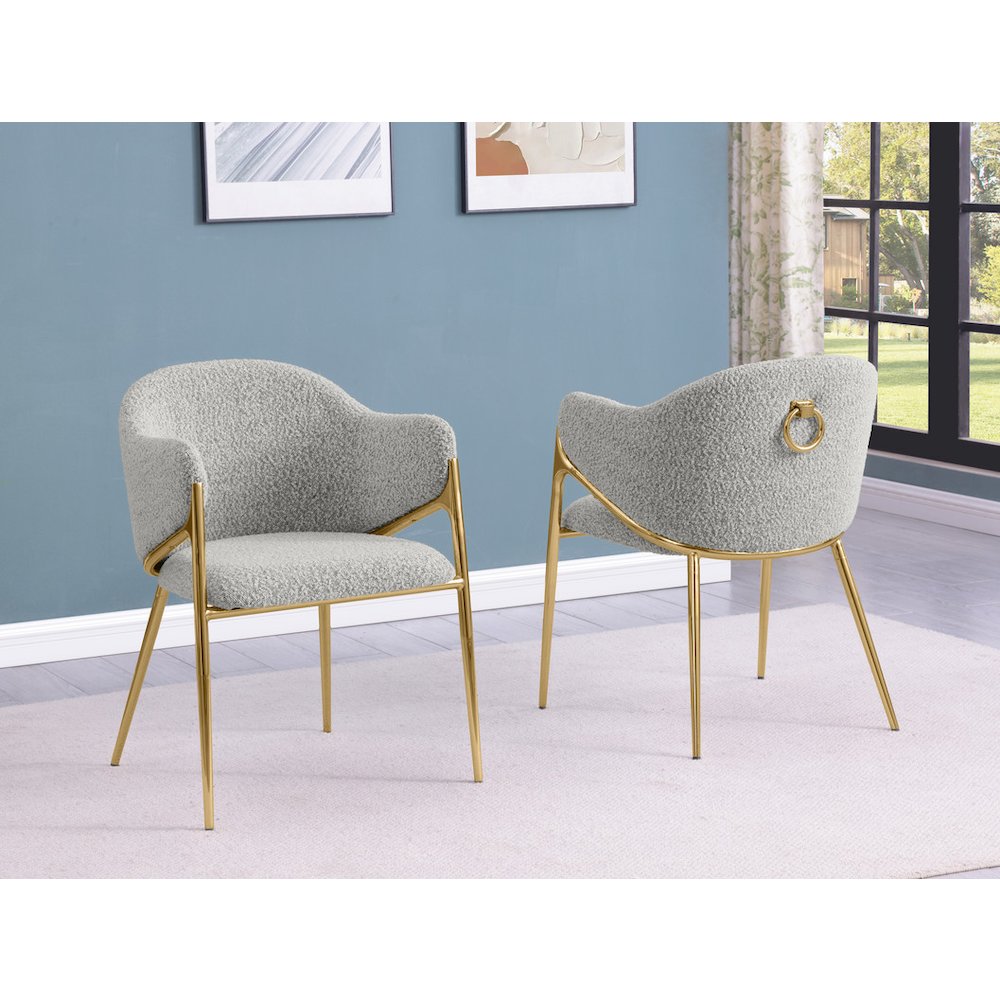 Rich Gray Boucle Fabric Side Chiars With Gold Base