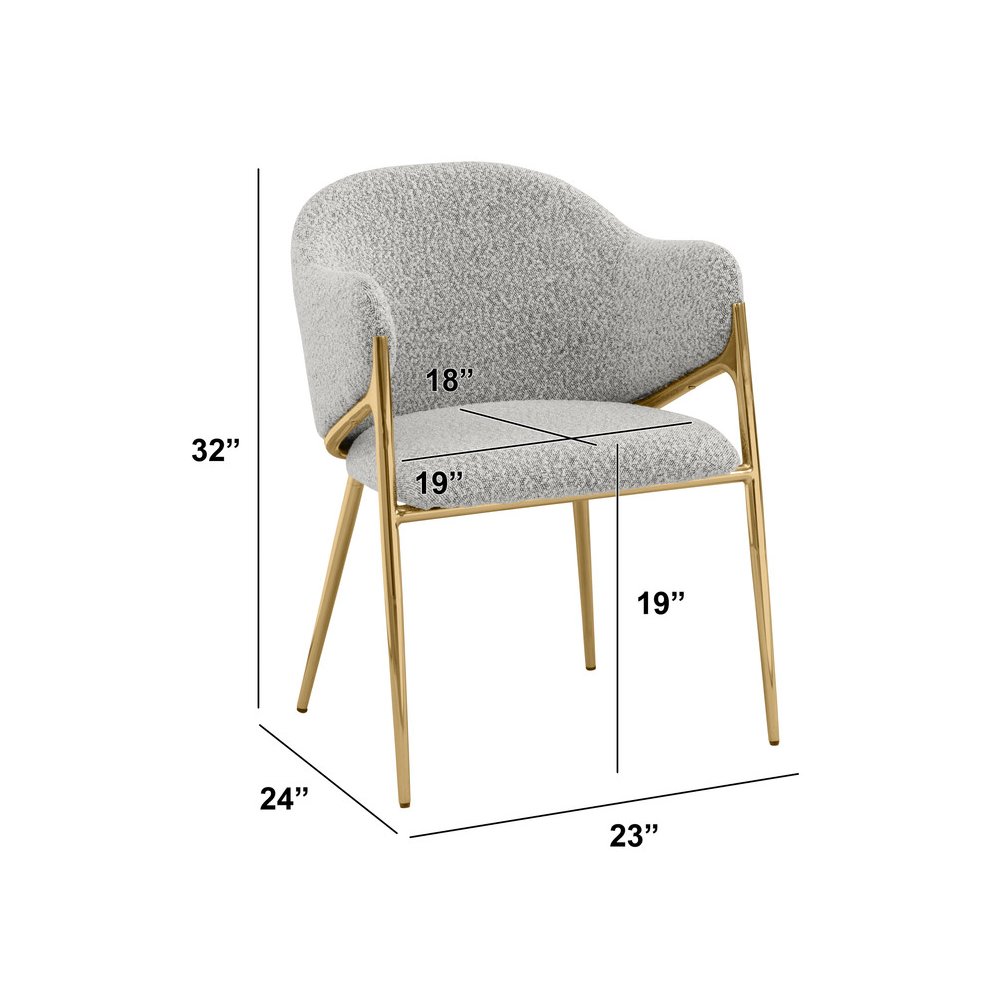 Rich Gray Boucle Fabric Side Chiars With Gold Base