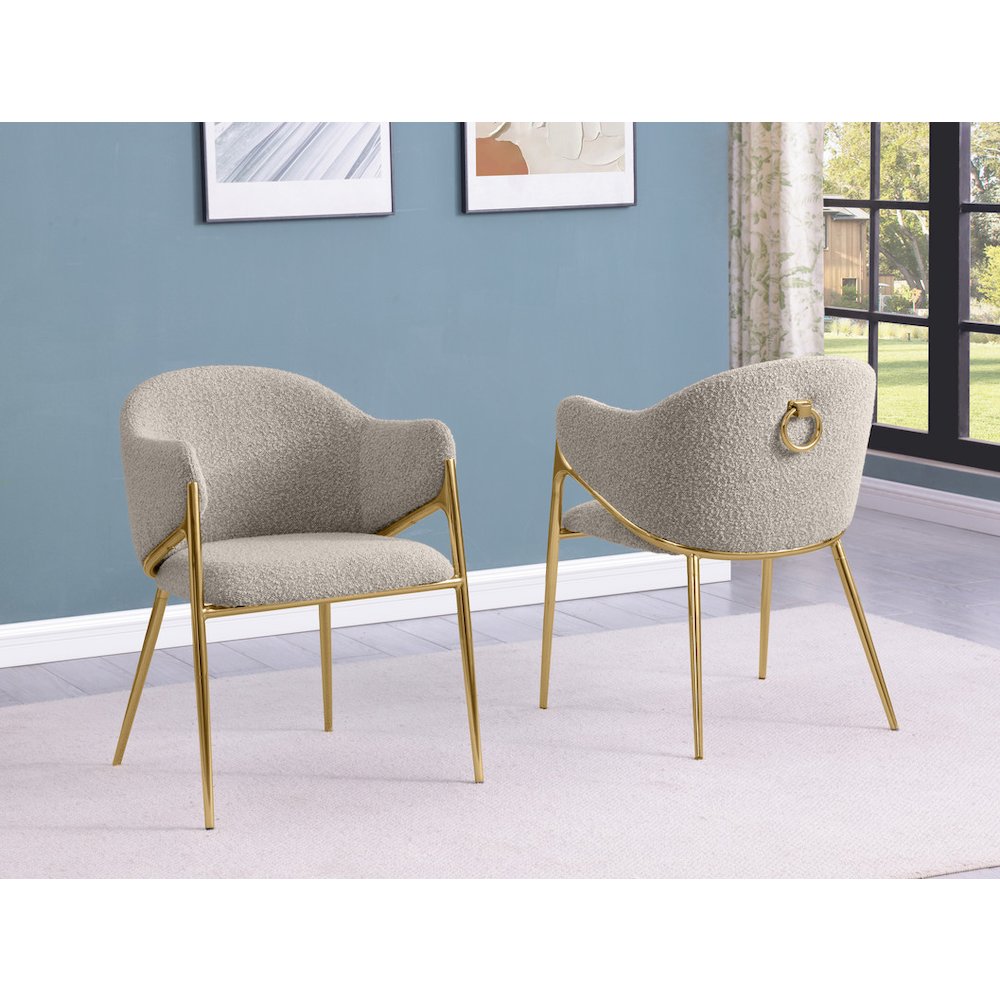 Gray Boucle Fabric Side Chiars With Gold Base