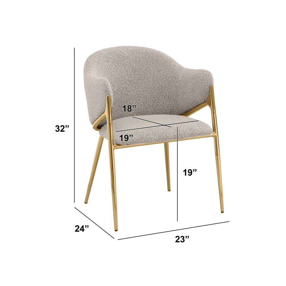Gray Boucle Fabric Side Chiars With Gold Base