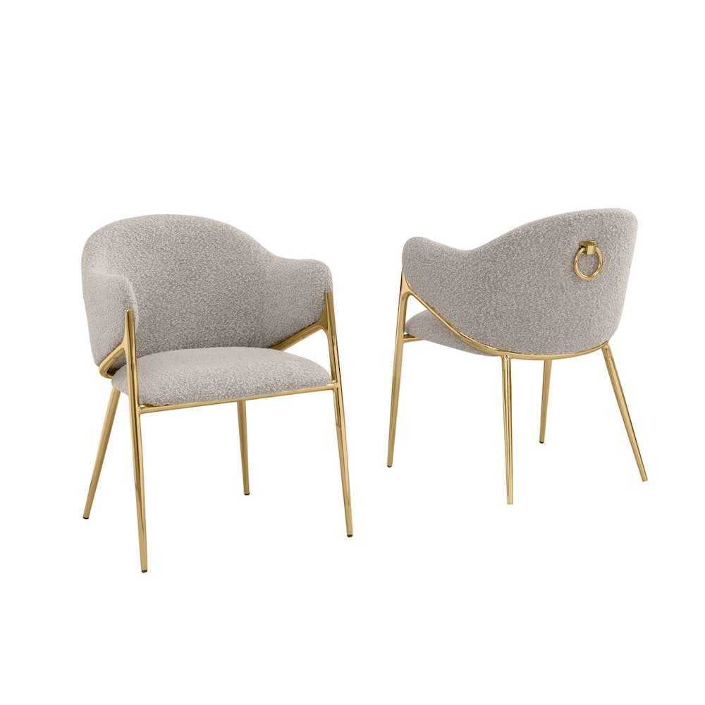 Gray Boucle Fabric Side Chiars With Gold Base