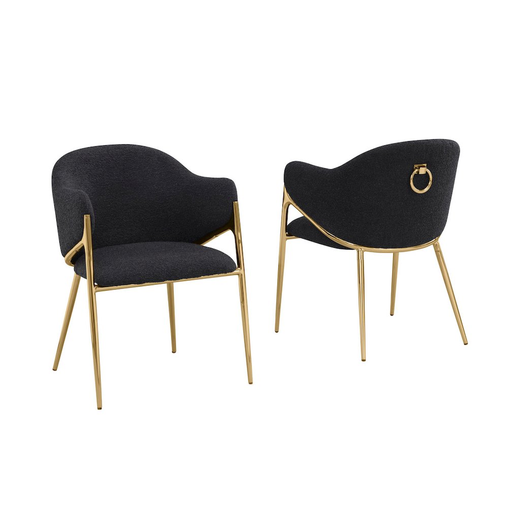 Black Boucle Fabric Side Chiars With Gold Base