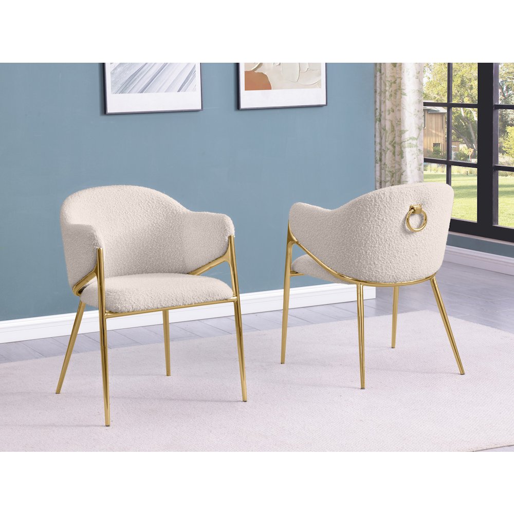Cream Boucle Fabric Side Chiars With Gold Base