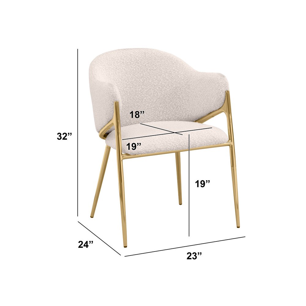 Cream Boucle Fabric Side Chiars With Gold Base