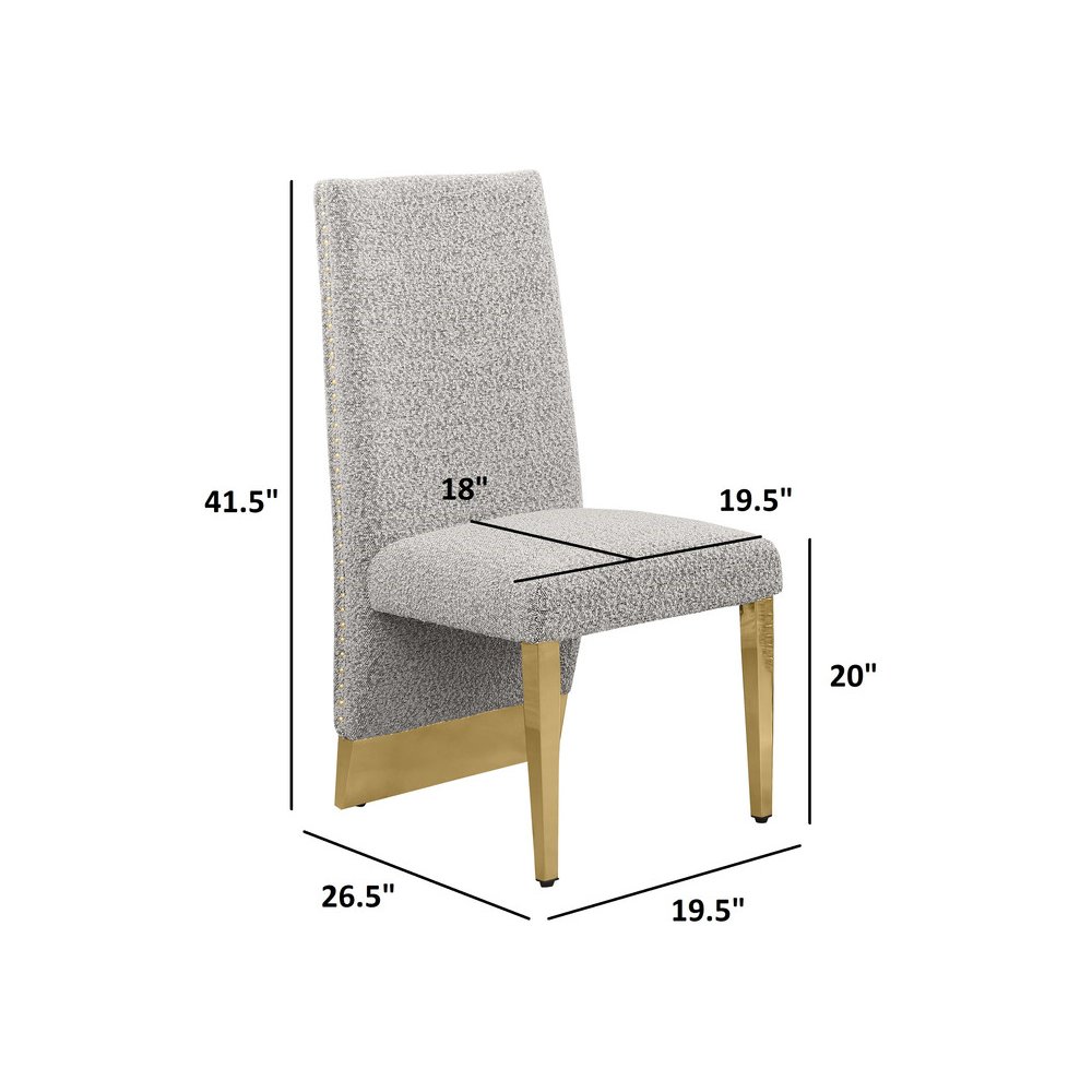 9Pc Tempered Glass Dining Set With 8 Rich Gray Boucle Chairs And Gold Base