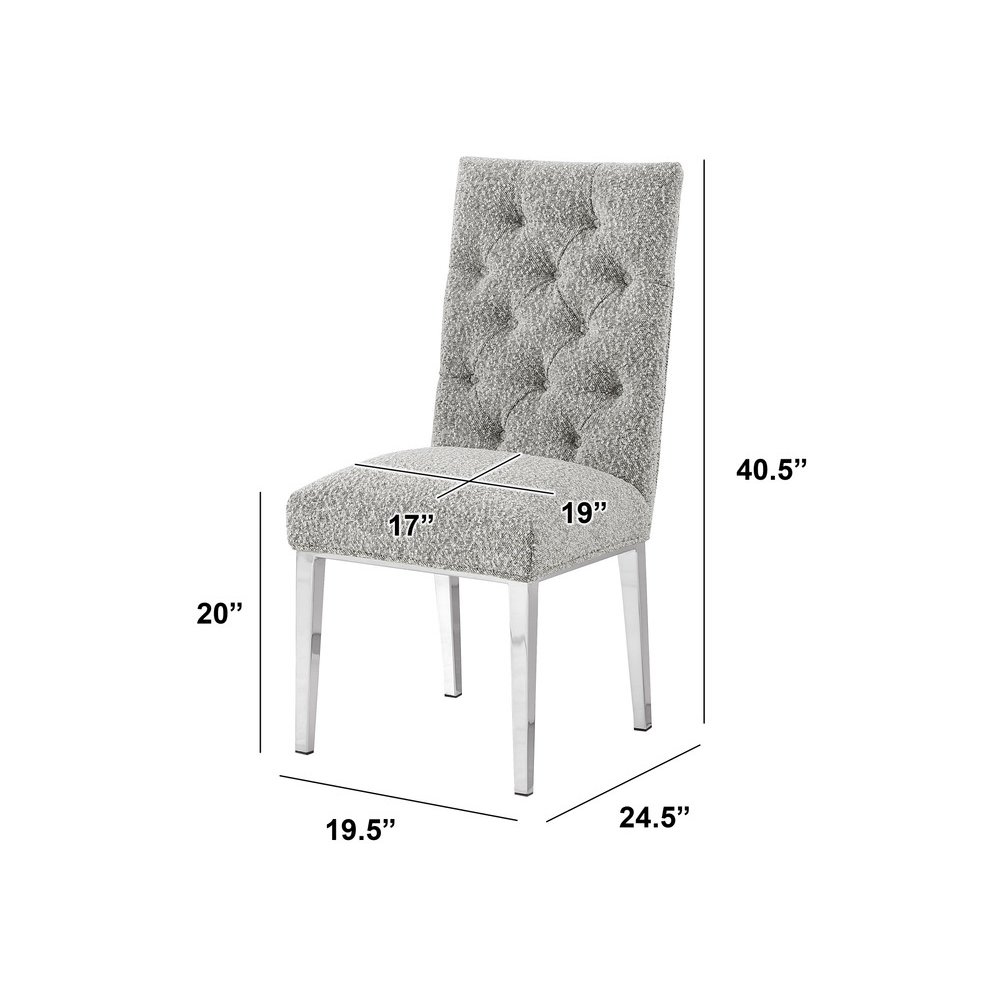 Rich Gray Boucle Fabric With Silver Chrome Base Dining Chairs (Set Of 2)