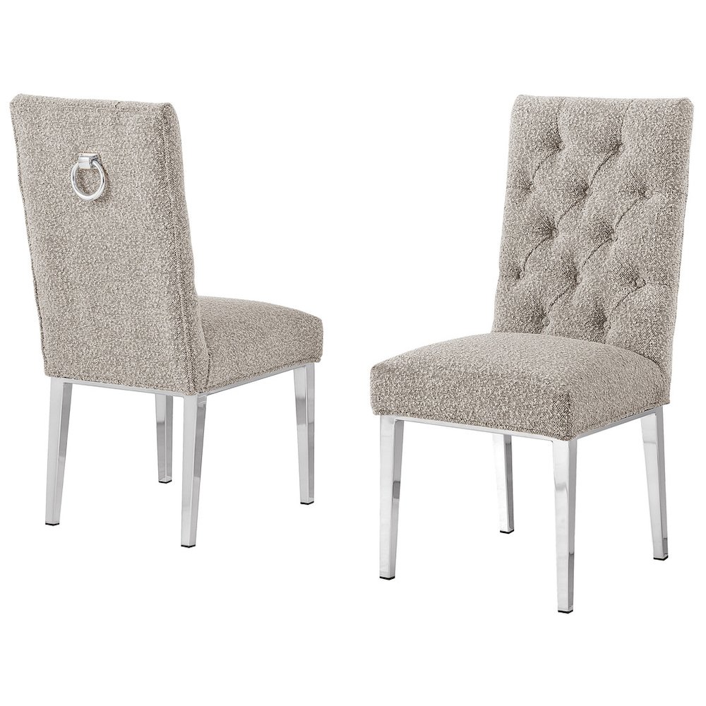 Gray Boucle Fabric With Silver Chrome Base Dining Chairs (Set Of 2)