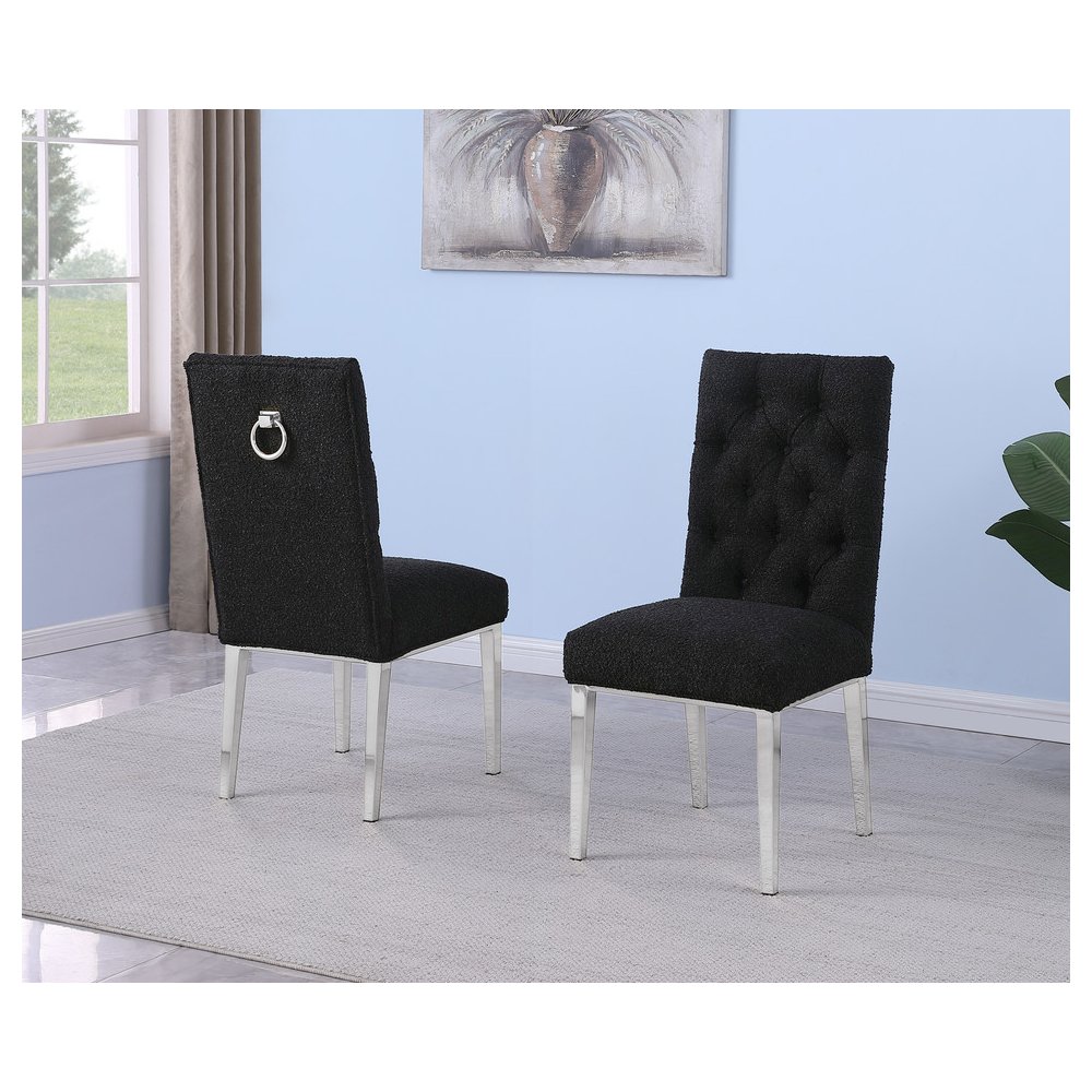 Black Boucle Fabric With Silver Chrome Base Dining Chairs (Set Of 2)