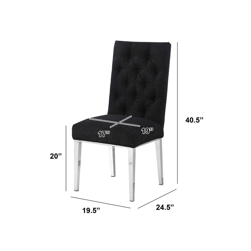 Black Boucle Fabric With Silver Chrome Base Dining Chairs (Set Of 2)