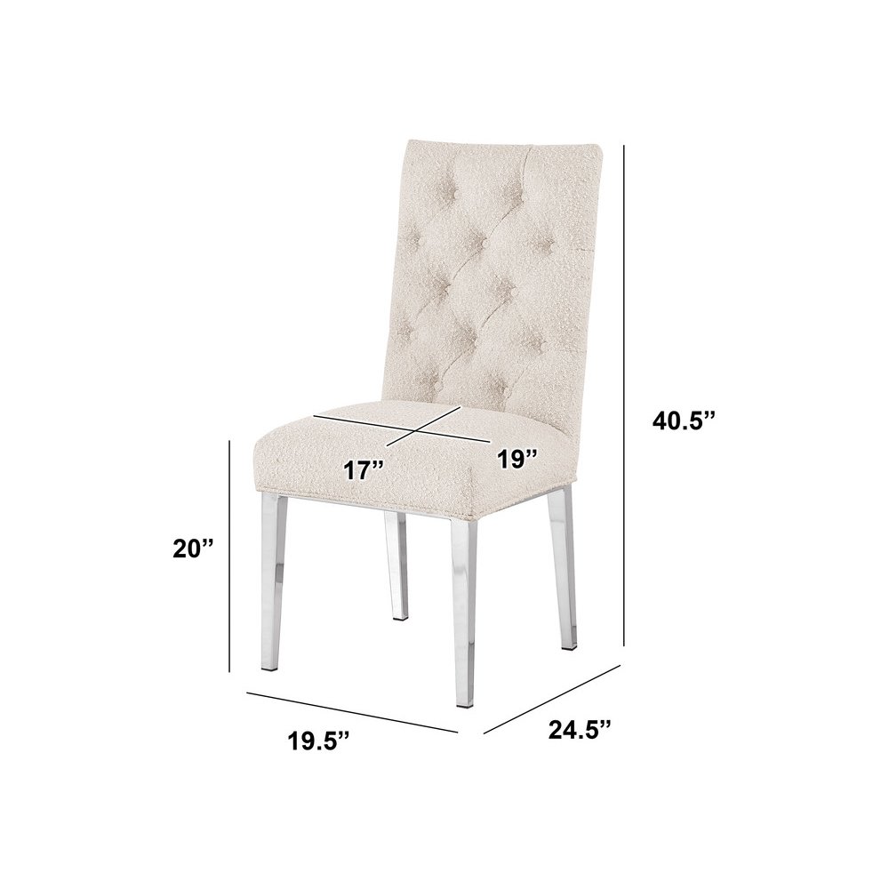 Cream Boucle Fabric With Silver Chrome Base Dining Chairs (Set Of 2)