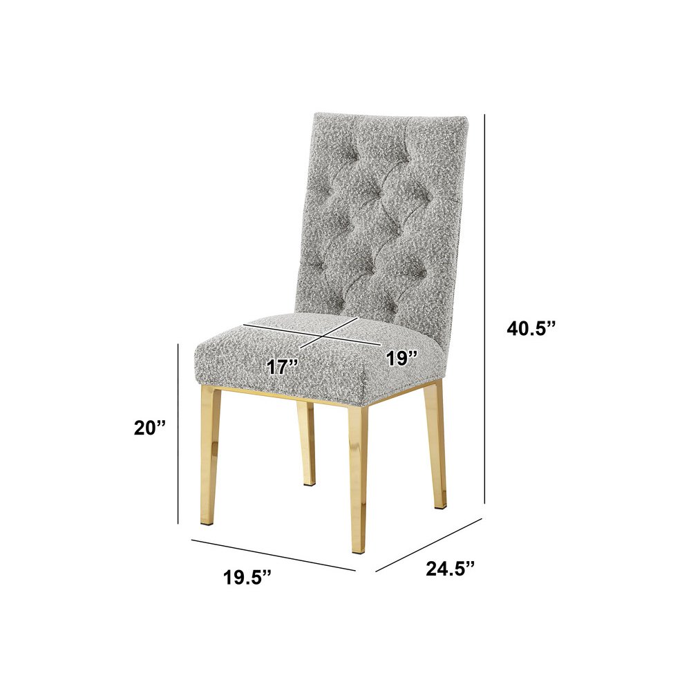Rich Gray Boucle Fabric With Gold Chrome Base Dining Chairs (Set Of 2)