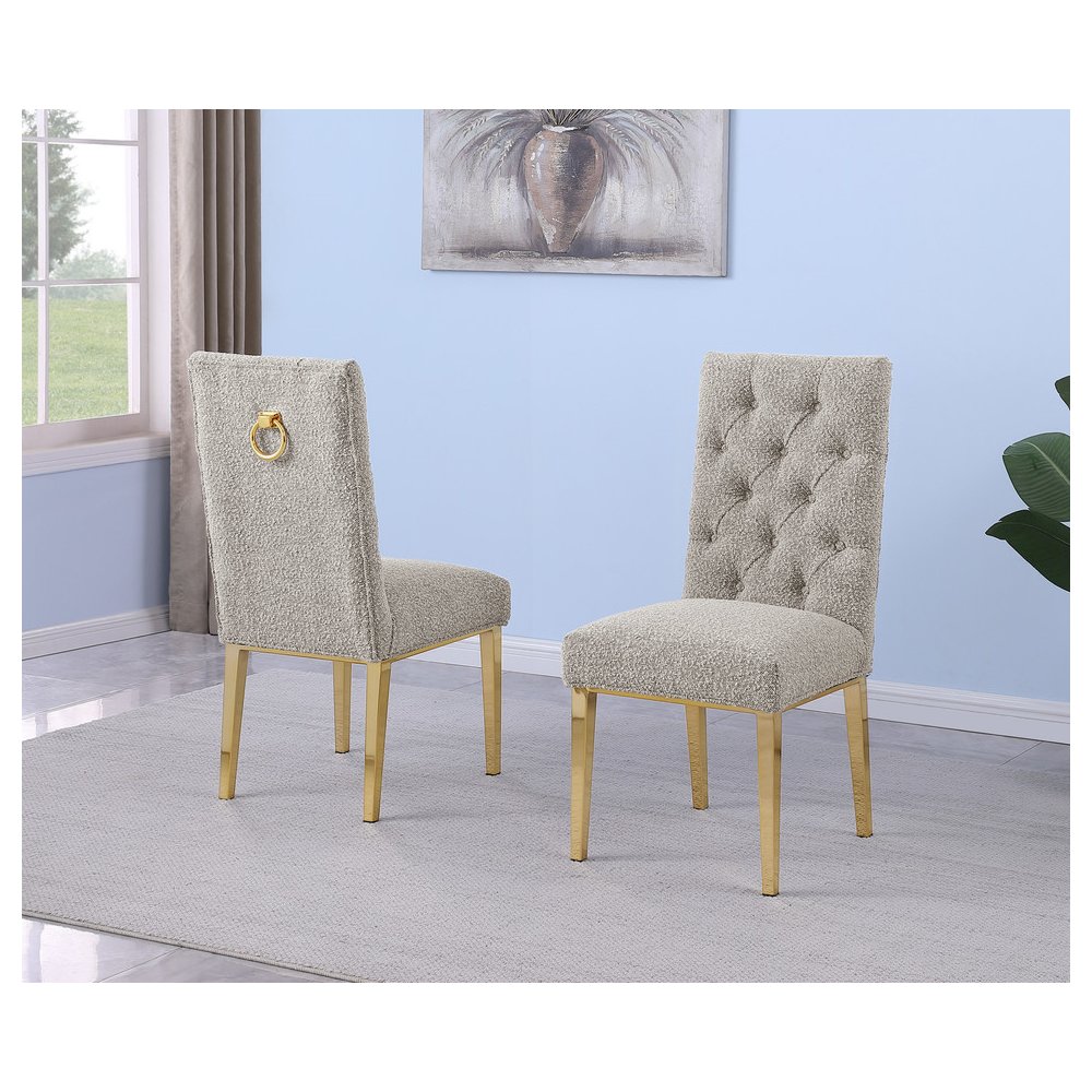 Gray Boucle Fabric With Gold Chrome Base Dining Chairs (Set Of 2)