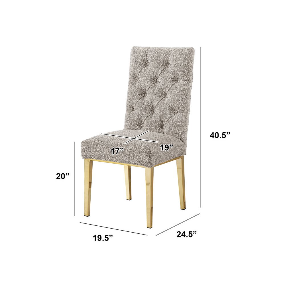 Gray Boucle Fabric With Gold Chrome Base Dining Chairs (Set Of 2)