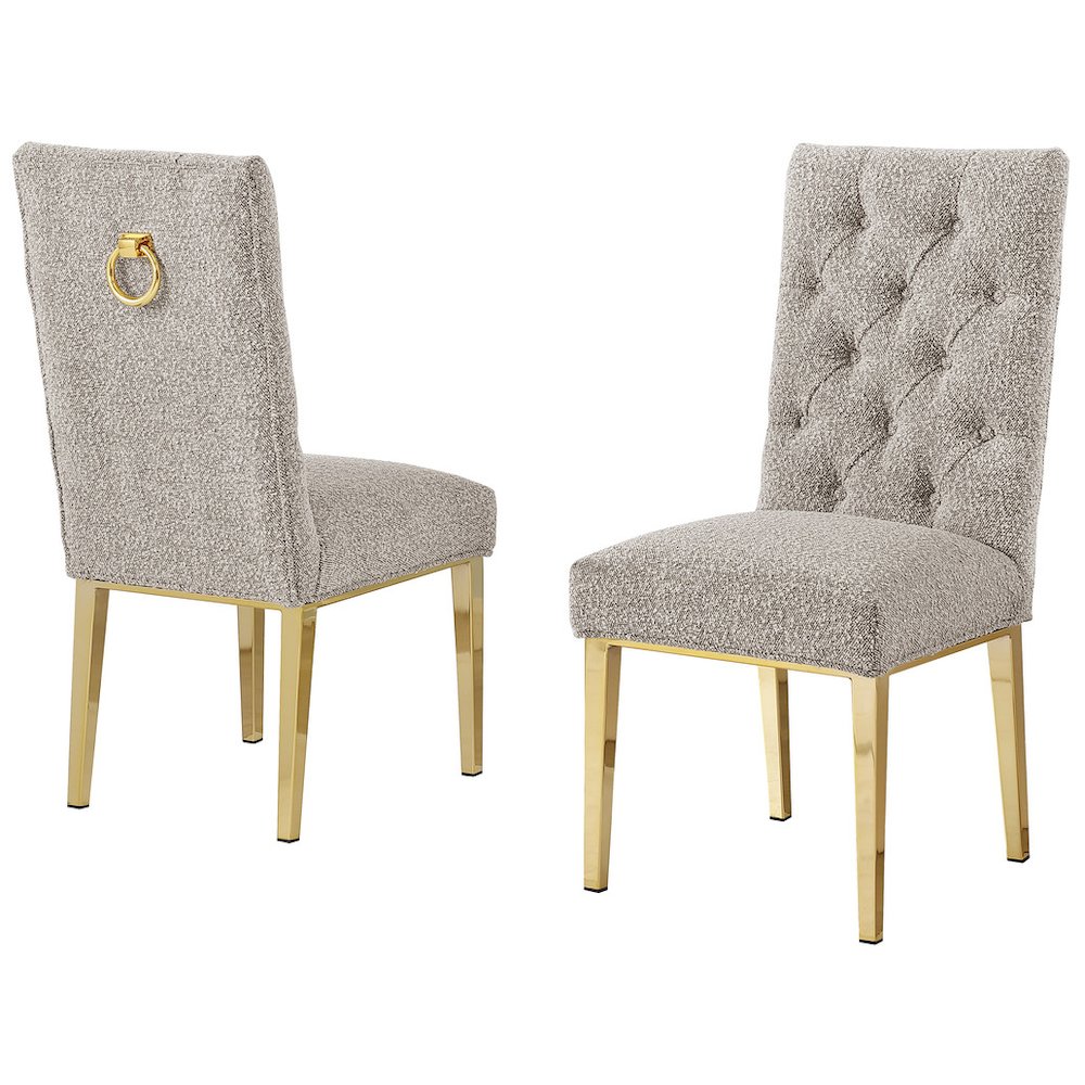 Gray Boucle Fabric With Gold Chrome Base Dining Chairs (Set Of 2)