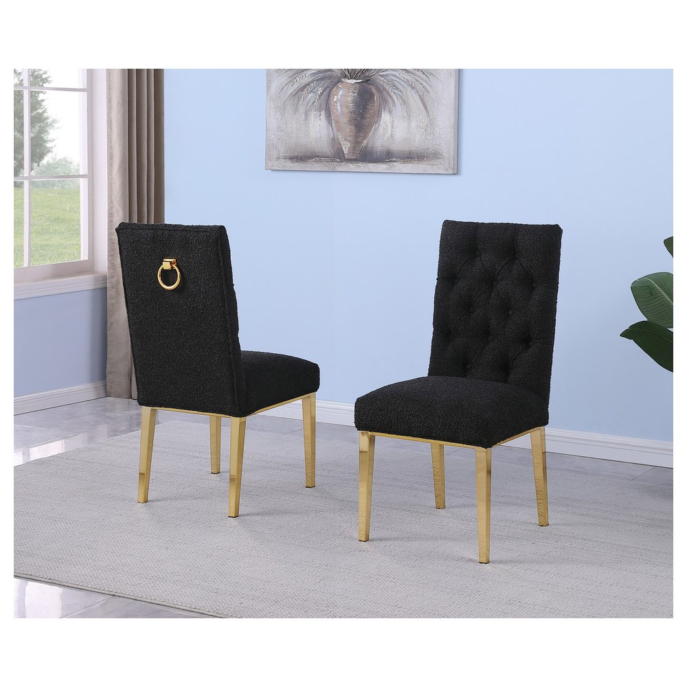 Black Boucle Fabric With Gold Chrome Base Dining Chairs (Set Of 2)
