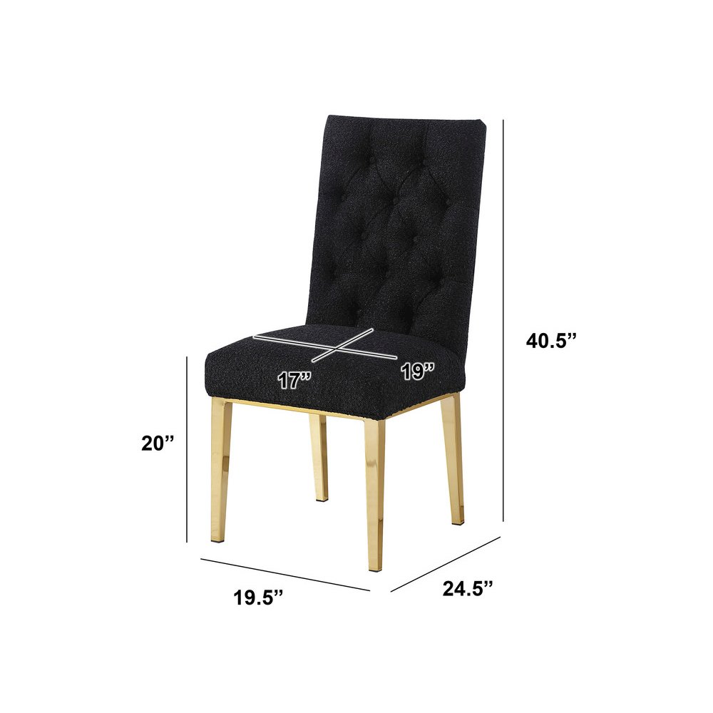 Black Boucle Fabric With Gold Chrome Base Dining Chairs (Set Of 2)