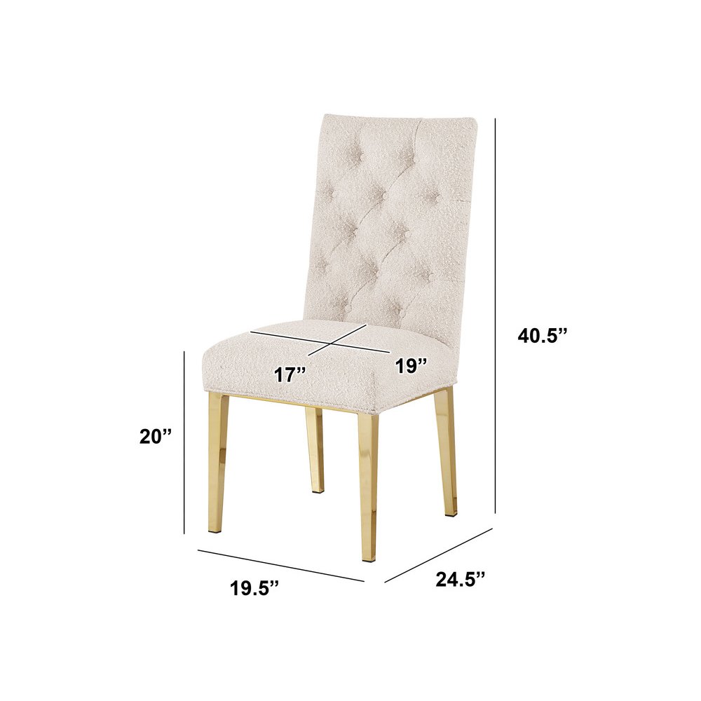 Cream Boucle Fabric With Gold Chrome Base Dining Chairs (Set Of 2)