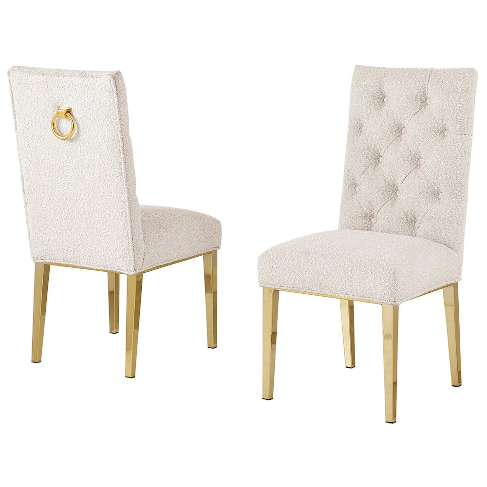 Cream Boucle Fabric With Gold Chrome Base Dining Chairs (Set Of 2)