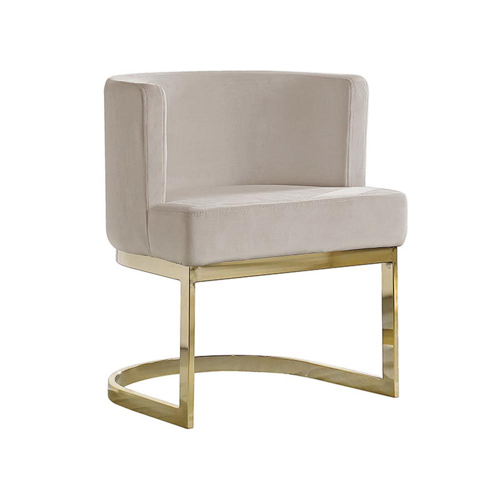 Beige Velvet Side Chair with Gold