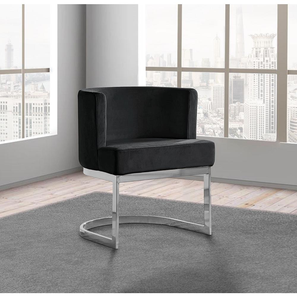 Black Velvet Side Chair with Silver