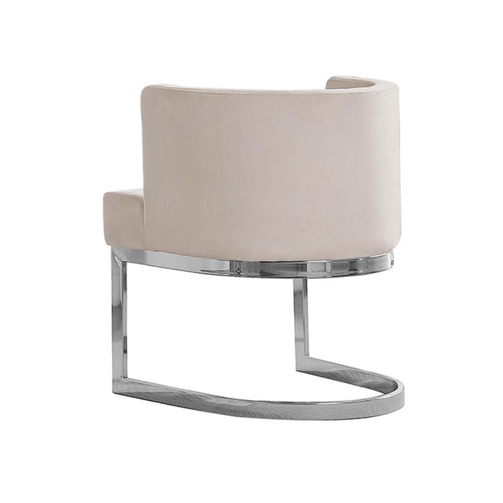 Beige Velvet Side Chair with Silver