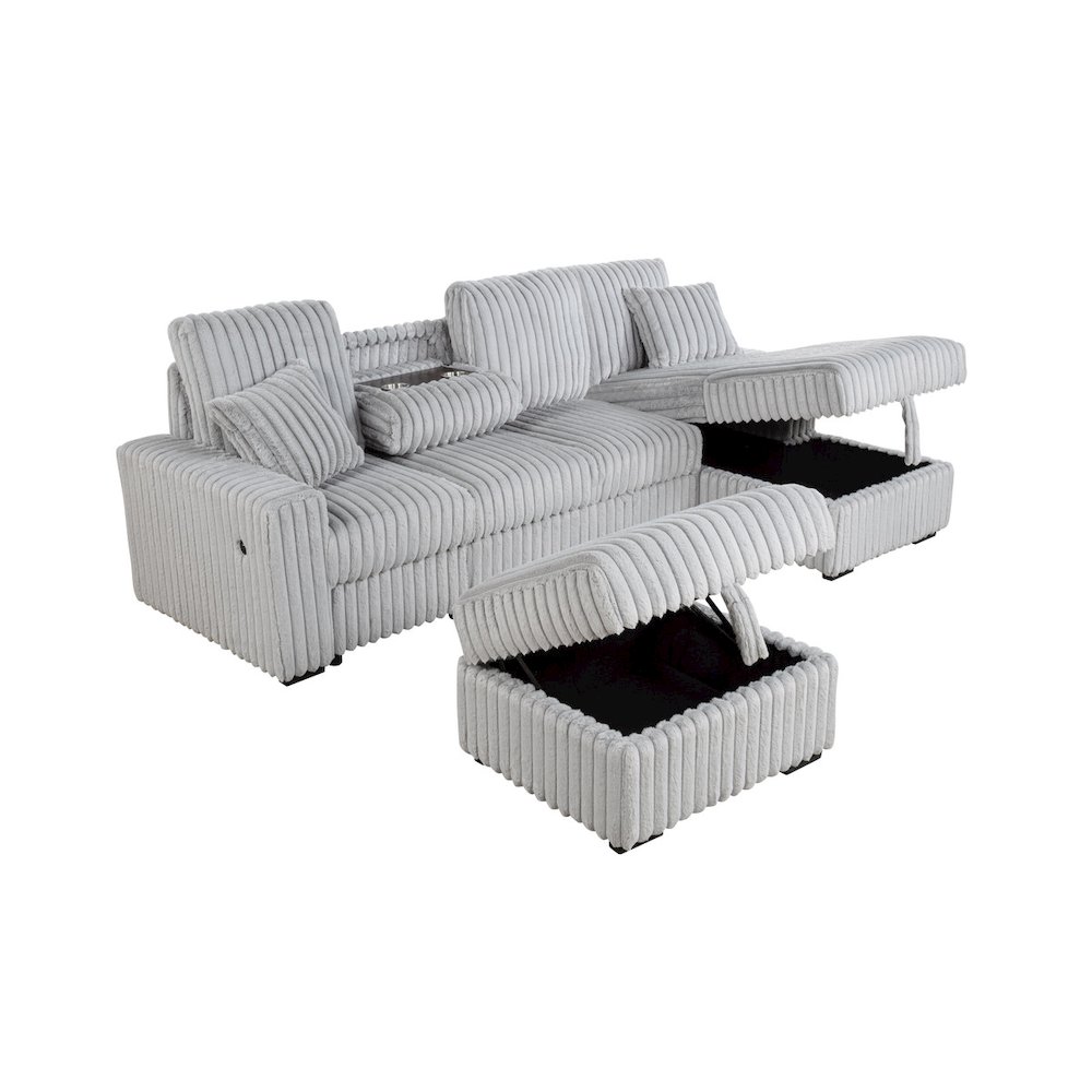 4PC Corduroy Sectional w/ Pull Out Loveseat