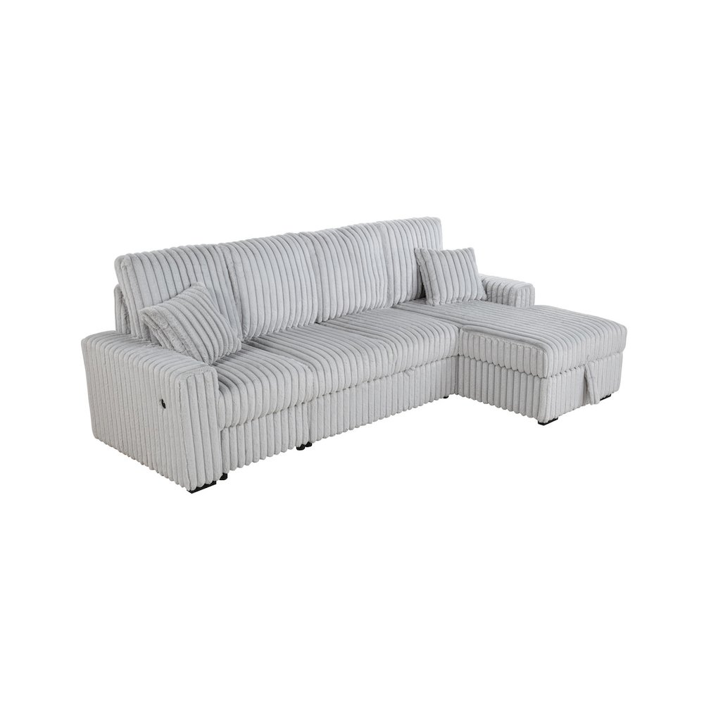 3PC Corduroy Sectional w/ Pull Out Loveseat