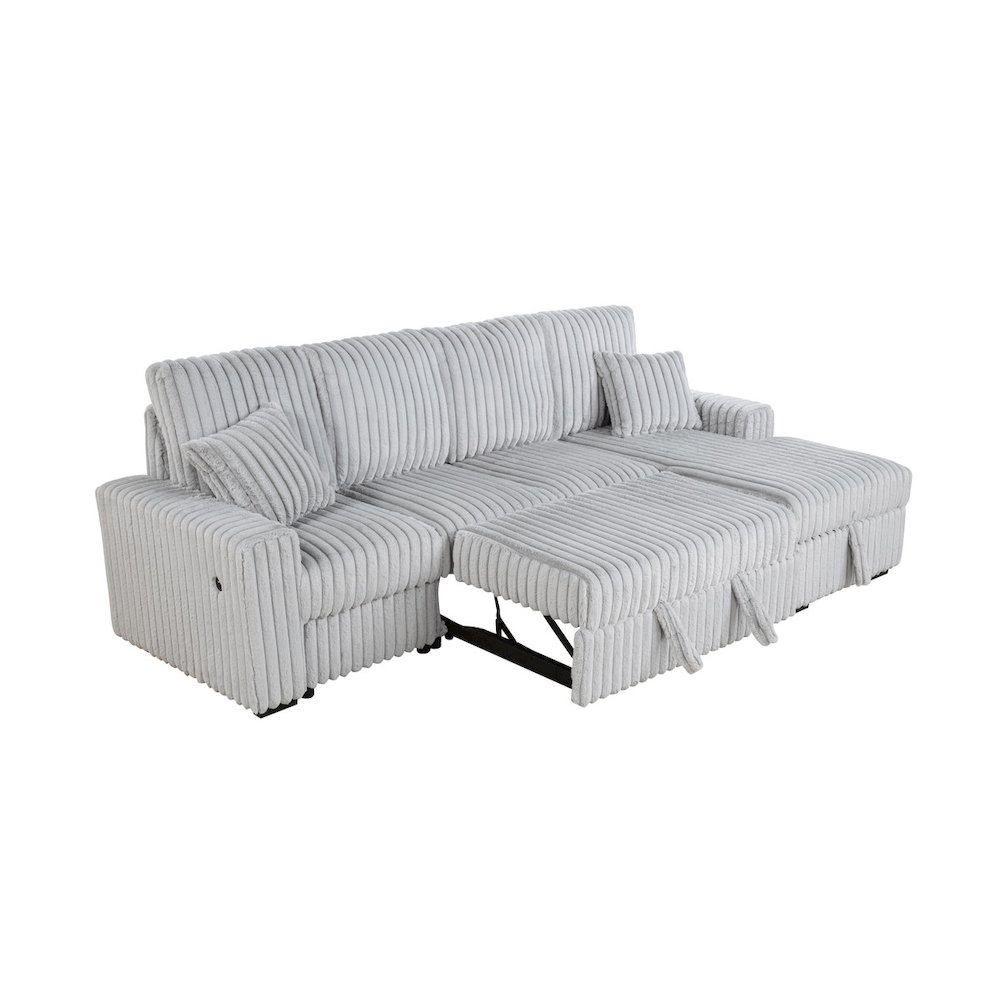 3PC Corduroy Sectional w/ Pull Out Loveseat