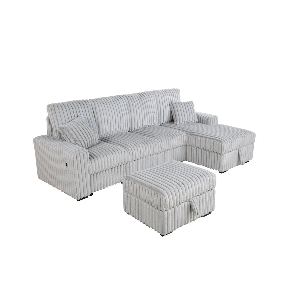 4PC Corduroy Sectional w/ Pull Out Loveseat