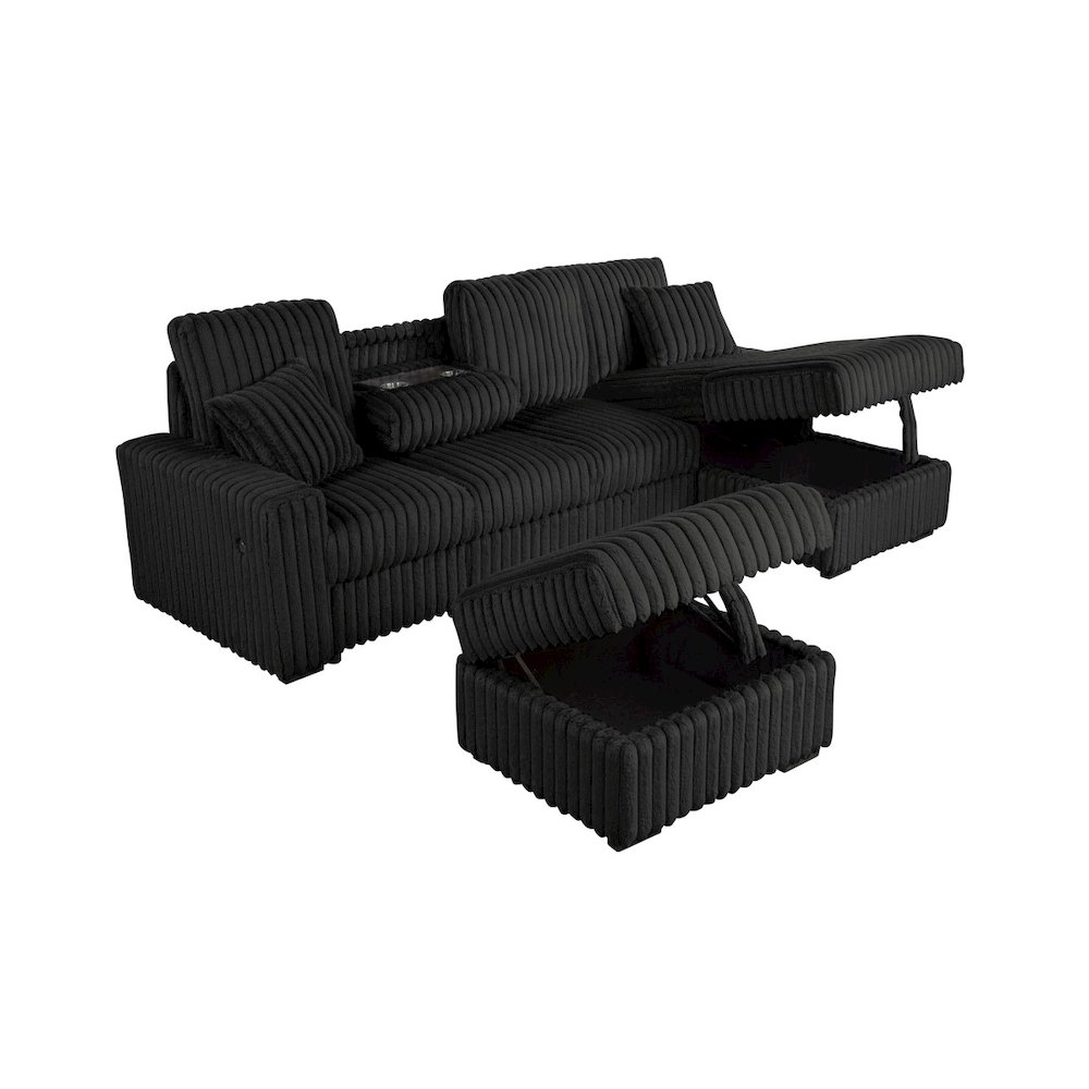 4PC Corduroy Sectional w/ Pull Out Loveseat